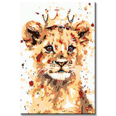 Painting by numbers art Little lion with a crown on his head